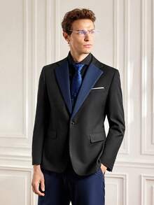 3pcs Men's Classic Polyester Suit Set, Non-Stretch Solid Color, Lapel Neck, Regular Fit, With Vest, Long Sleeve Jacket And Pants, Suitable For Work Style In All Seasons Wedding Suit - Navy Blue - View 4