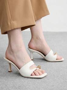 CUCCOO BIZCHIC 女士鞋履 春夏新款 米色一体式露趾捏趾中跟凉鞋拖鞋 简约时尚舒适百搭通勤女鞋 高跟凉鞋 - !白 - 查看 5