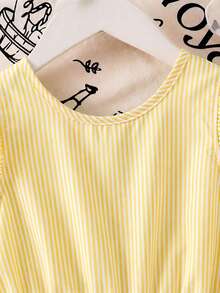 Elladie kids Young Girls Blue & White Striped Ruffle Trim Sleeveless Romper, Elegant, Comfortable, Fashionable Design, Summer Bow Back Outfit Kids Romper Dress Girls Romper Summer Blue Stripe Romper Ruffle Sleeve Romper Cute Light Blue Romper Kids Little Girl Light Blue Outfit Blue Bow Girls Outfit Summer Romper For Girls Spring Outfits For Girls Toddler Girls Clothes - Yellow - View 7