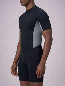 ZELFYO Men's Contrast Color Short Sleeve Jumpsuit Swimwear For Beach Vacation - Black - View 6