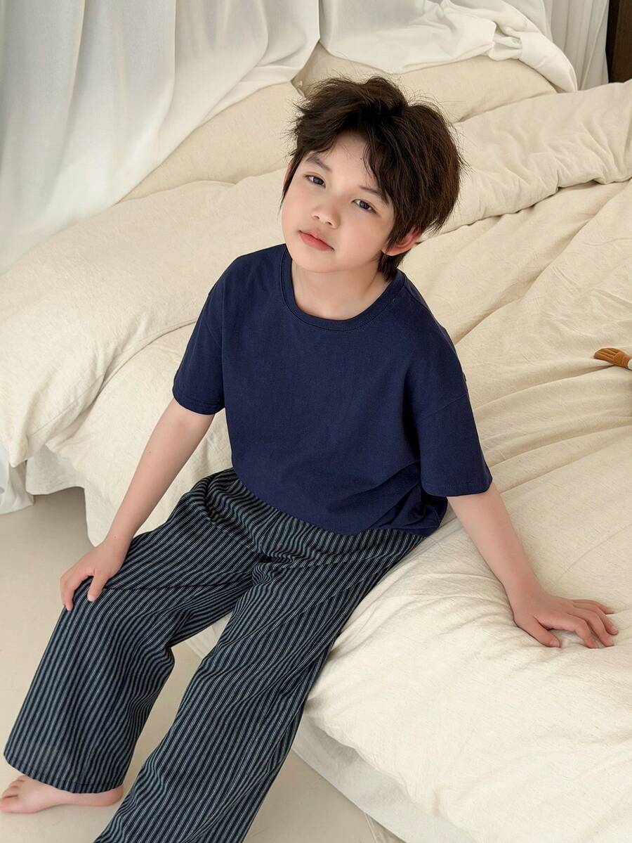 DAZY 条纹宽松长款休闲男童装 - 藏蓝色 - 查看 1