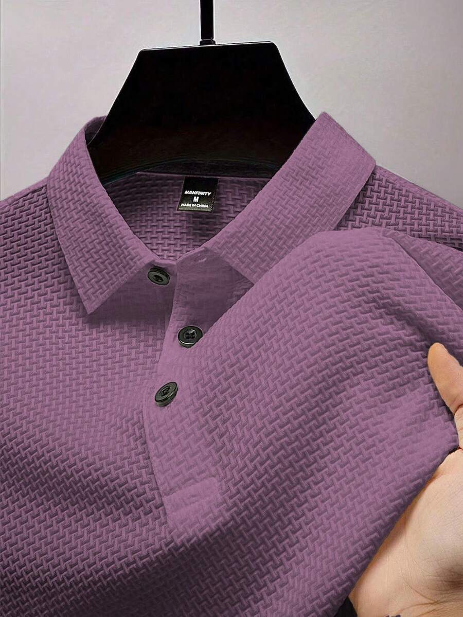 Manfinity Homme 男士大尺碼極簡商務半鈕扣短袖 Polo 衫,正式款 - 紫色 - 查看 1