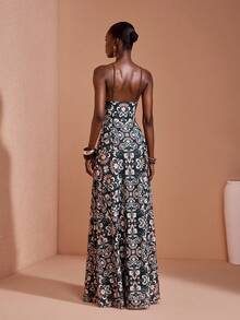 JIAN LASALA Áo corset hai dây bằng vải lưới in họa tiết toàn thân, khoét eo hình tròn, dành cho nữ. - Nhiều màu - Xem 2