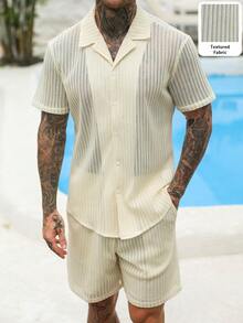 VENTUSAIL 2pcs Men's Vacation Style Short Sleeve Shirt Set - Apricot - View 5