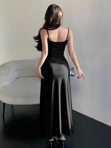 DAZY Solid Color Flowy Hem Cami Dress For Summer Sundress,Dress For Wedding - Black - View 2