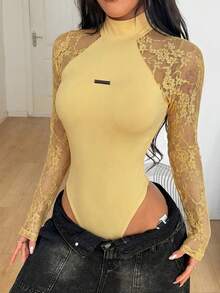 Coolane 女士春夏音乐节派对透气网纱弹力连体衣，情人节 - 淡黃色 - 查看 4