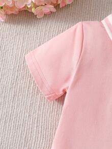 SHEIN 女婴休闲蝴蝶刺绣Polo领连衣裙，夏季 - 粉色 - 查看 4