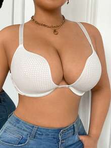DesireSculpt Plus Size Black Lace Patchwork Cup Bra - White - View 5