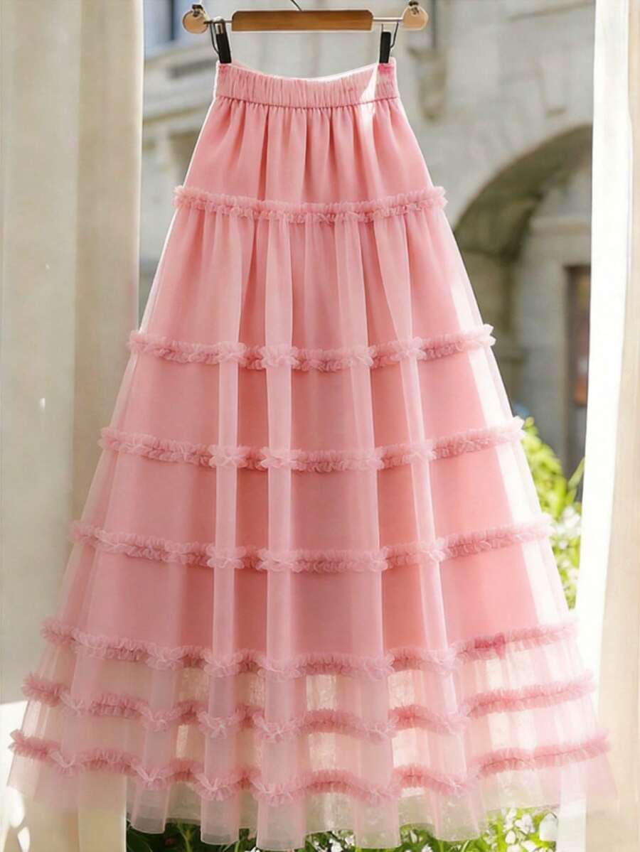 GlowEve CURVE Spring/Summer New Pink Casual Tie-Waist Plus Size A-Line Skirt - Black - View 1