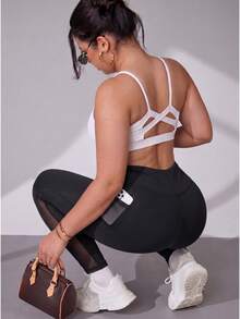 Slayform Slayform Plus Contrast Mesh Phone Pocket Side Sports Leggings Yoga Women Pants - Black - View 1