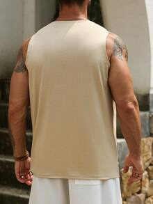 VENTUSAIL Áo tank top nam màu mơ, không tay, cổ xếp ly, thích hợp cho kỳ nghỉ hè. - Màu be - Xem 2