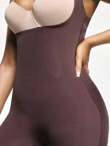 SHAPORA Mono de mujer de color liso con escote bajo - Café integral - Ver 7