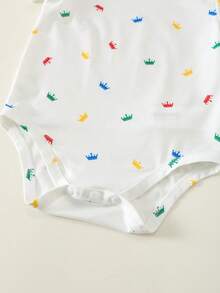 SHEIN Bộ 4 món áo liền quần tay ngắn kẻ sọc co giãn dễ thương cho bé trai/bé gái, áo bodysuit cơ bản, thích hợp cho mùa xuân/hè. - Nhiều màu - Xem 7
