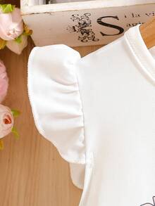 SHEIN 2 件套年轻女孩花朵印花上衣和短裤休闲度假装 - 白色 - 查看 7
