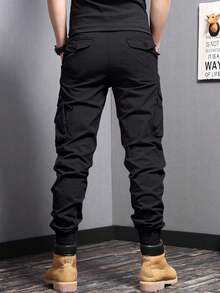 Manfinity Homme Men Flap Pocket Side Cargo Pants, For Fall - Black - View 2