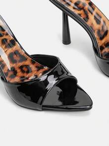 Glitzique Women's Black Pyramid Decor Pointed Toe High Heel Mule Sandals, Glamorous Party High Heel Sandals - Black - View 6