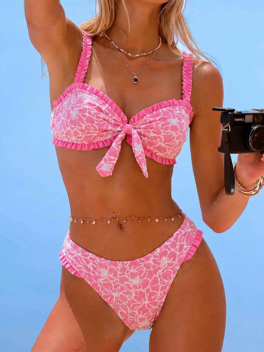 Swim Mod Bộ 2 món đồ bơi cho bé gái, gồm áo tankini xếp ly viền hoa và quần tam giác viền bèo nhún. - Nhiều màu - Xem 1