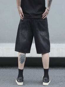 Manfinity EMRG Men's Casual Washed Slant Pocket Denim Shorts, Summer - Black - View 2