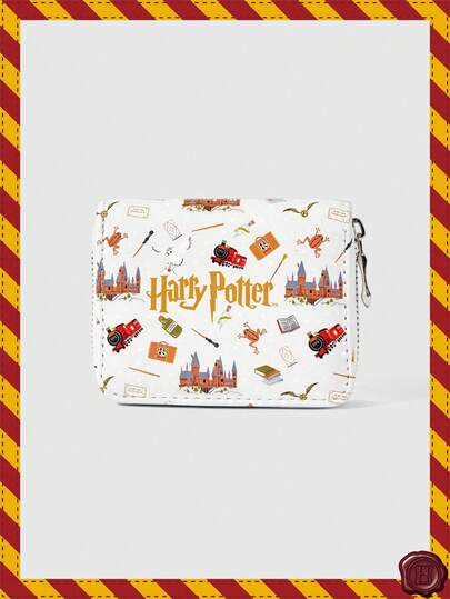 HARRY POTTER X SHEIN 猫头鹰图案拉链钱包，多卡位收纳包，带零钱袋和轻便证件夹，适合女性/女孩，可作为青少年、学生、教师的礼物，也可作为学校和商务名片袋使用。