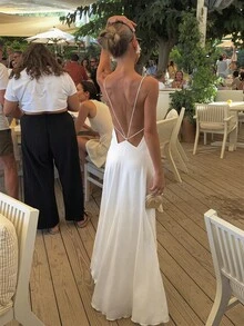 Firerie 女士新款性感优雅白色露背连衣裙，华丽沙滩裙，适合婚礼、派对、度假等多种场合，春夏款 - 白色 - 查看 2