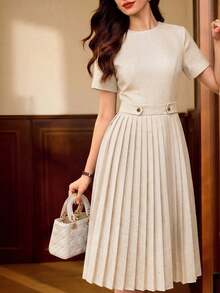 Vintamour Vintage Elegant Women Dress Pockets Pleated Casual Holiday Vacation Outfits Woman Wedding Guest Dress Women Back To School Birthday Dresses For Women Elegant Teacher Outfits For Women Business Casual Woman Birthday Outfits For Women Vacation Outfits Women Elegant Dresses For Women Office Outfits For Women School Clothes Back To School Clothes Fall Women Clothes Vacation Dress Fall Clothes Church Dresses For Women Festival Outfits,Summer Dresses For Women - Apricot - View 2