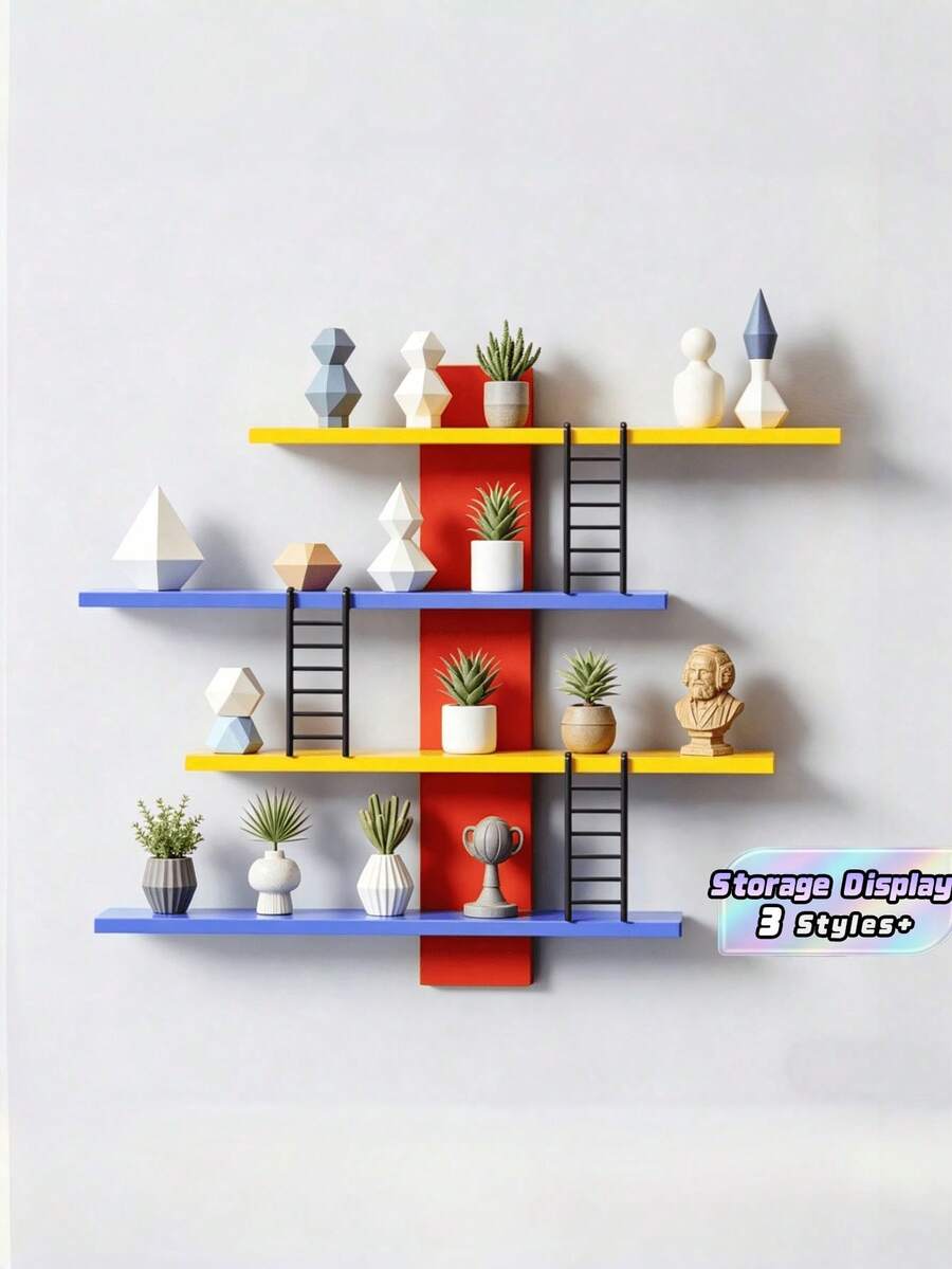1 pieza Estantería de exhibición multifuncional sin taladro, organizador de figuras de acción coleccionables, bandeja vertical de tocador, estante de almacenamiento y exhibición para sala de estar, dormitorio, oficina, regalo - Multicolor - Ver 1