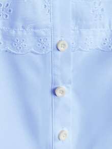 SHEIN Elladie kids 女童休閒花卉荷葉邊泡泡袖純色襯衫，適合夏季休閒外出 - 淺藍色 - 查看 5