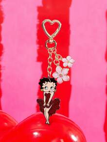 Betty Boop x SHEIN 时尚锌合金字母 B 闪亮水钻钥匙扣，奢华精致，可作包包挂饰、吊坠、纪念品、收藏品，适合作为礼物、钱包、书包、背包、汽车配件等，心形挂钩 - 紅色 - 查看 5