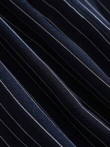 GlowEve CURVE 大码春夏撞色条纹拼接金色纽扣装饰无袖女式西装外套 - 藍色 - 查看 5
