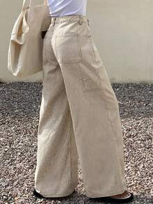 Quần jeans ống rộng kẻ sọc kiểu dáng thường ngày dành cho nữ - trắng - Xem 2