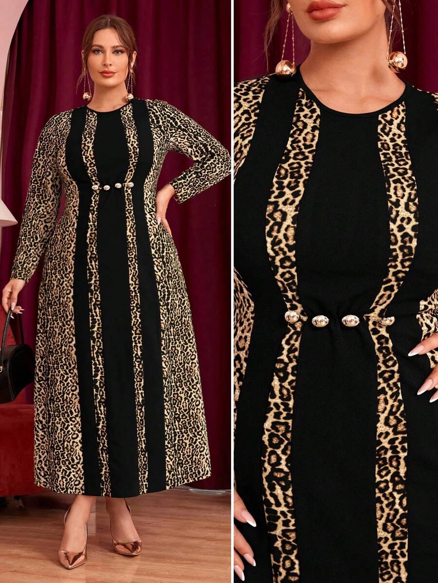 Mulvari Đầm Plus Size Báo Thanh lịch