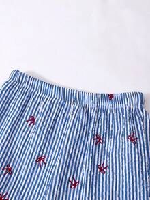 SHEIN Girls Striped Bow Camisole Top And Straight Leg Pants Summer Vacation Outfit - Blue - View 6