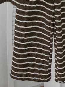 SHEIN Tween Girls' Casual Loose Comfortable Round Neck Striped Short Sleeve T-Shirt And Pants Set - Brown - View 7