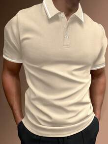 Manfinity Homme Hombres Camisa polo ribete en contraste - Beis - Ver 3