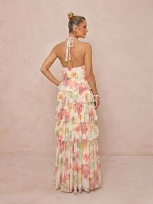 Lumalex Summer Floral Print Strapless Spaghetti Strap Multi-Layer Irregular Exaggerated Ruffle Hem Beach-To-Gala Versatility: Quiet Luxury Meets Party Flair - Multicolor - View 3