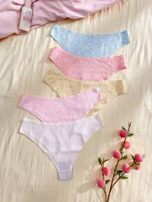 Eraneu 5pcs/Set Colorful Seamless Comfortable Low-Rise Panties For Girls - Multicolor - View 2