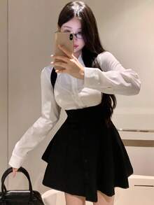 DAZY Damen Einfarbiges einreihiges tief ausgeschnittenes Trägerkleid Sommer Petite Sommerkleid - Schwarz - Übersicht 1