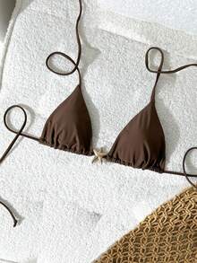 Swim Vcay Áo bikini dây buộc cổ màu trơn trang trí kim loại của Swim Chicsea-D dành cho nữ, thích hợp cho mùa xuân/hè. - màu nâu - Xem 3