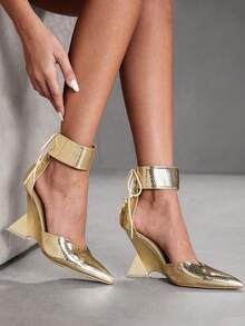 CUCCOO SZL Women's Pointed Toe Casual Versatile Wedge Sandals - Gold - View 7