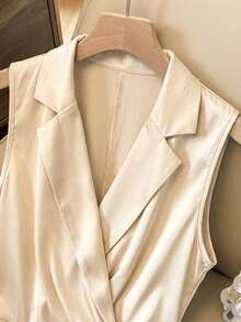 Ellevyn Women's Solid Color Lapel NeckSleeveless Bodysuit - Apricot - View 4