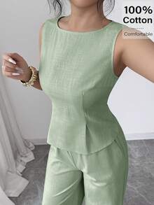 Elegante conjunto de dos piezas de lujo a cuadros negros, elegante blusa de verano con lazo en la espalda y pantalones de pierna ancha, conjunto a juego sexy con recorte y lazo en la espalda - verde menta - Ver 11