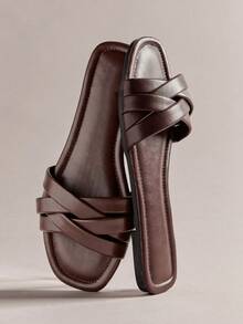 Hauture Women's Elegant Crisscross Strap Flat Sandals - Chocolate Brown - View 1