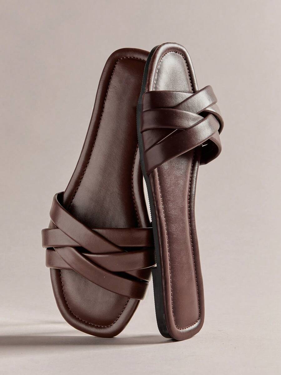 Hauture Women's Elegant Crisscross Strap Flat Sandals - Chocolate Brown - View 1