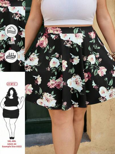 SHEIN CURVE+ Chân váy mùa hè phong cách Bohemian dành cho nữ cỡ lớn, có túi, thích hợp cho kỳ nghỉ và mặc hàng ngày.