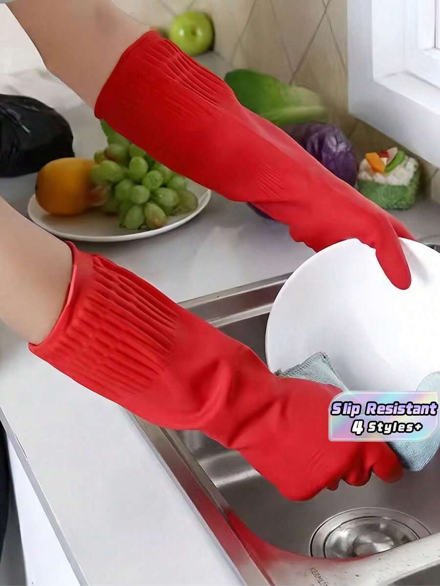 1 Găng tay cao su bền chắc, chống thấm nước, chống trượt, dùng nhiều lần, rửa chén bát, bảo vệ cho nam nữ, làm vườn, nấu ăn, giặt giũ, vật dụng gia đình, găng tay cao su chống trượt, màu đỏ, trang trí nhà cửa, phụ kiện nhà bếp - Đỏ - Xem 1