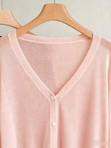 Calvaya Áo khoác cardigan dệt kim dài tay, màu trơn, cài một hàng khuy, dáng rộng, dành cho nữ, cỡ lớn. - Hồng - Xem 3