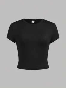 SHEIN Girlism 4件套少女纯色修身休闲短袖T恤 - 棕色 - 查看 8