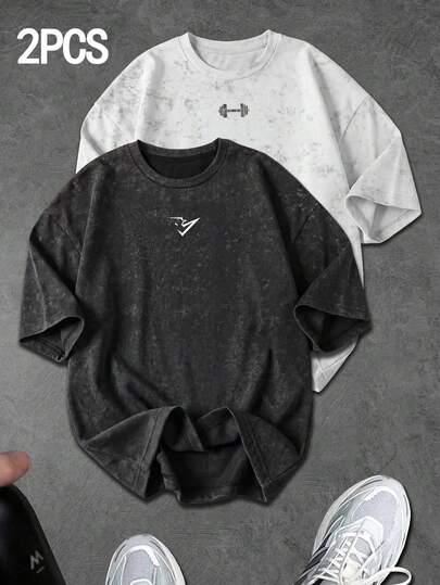 Sport MetroGents 男士印花圆领短袖运动T恤，夏季