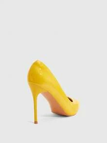 CUCCOO SZL Zapatos de tacón alto para mujer, zapatos de primavera para fiesta, bruja, vacaciones de primavera, baile de graduación, Navidad y primavera - Amarillo - Ver 3