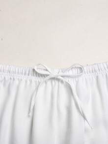 SHEIN Quần ống rộng màu trắng, cạp chun, kiểu dáng thường ngày cho nữ sinh tuổi teen, thích hợp mặc đi học mùa hè. - trắng - Xem 5